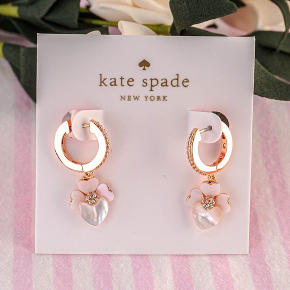 Kate Spade Precious Pansy Huggie Earrings in Rose Gold - Brand New